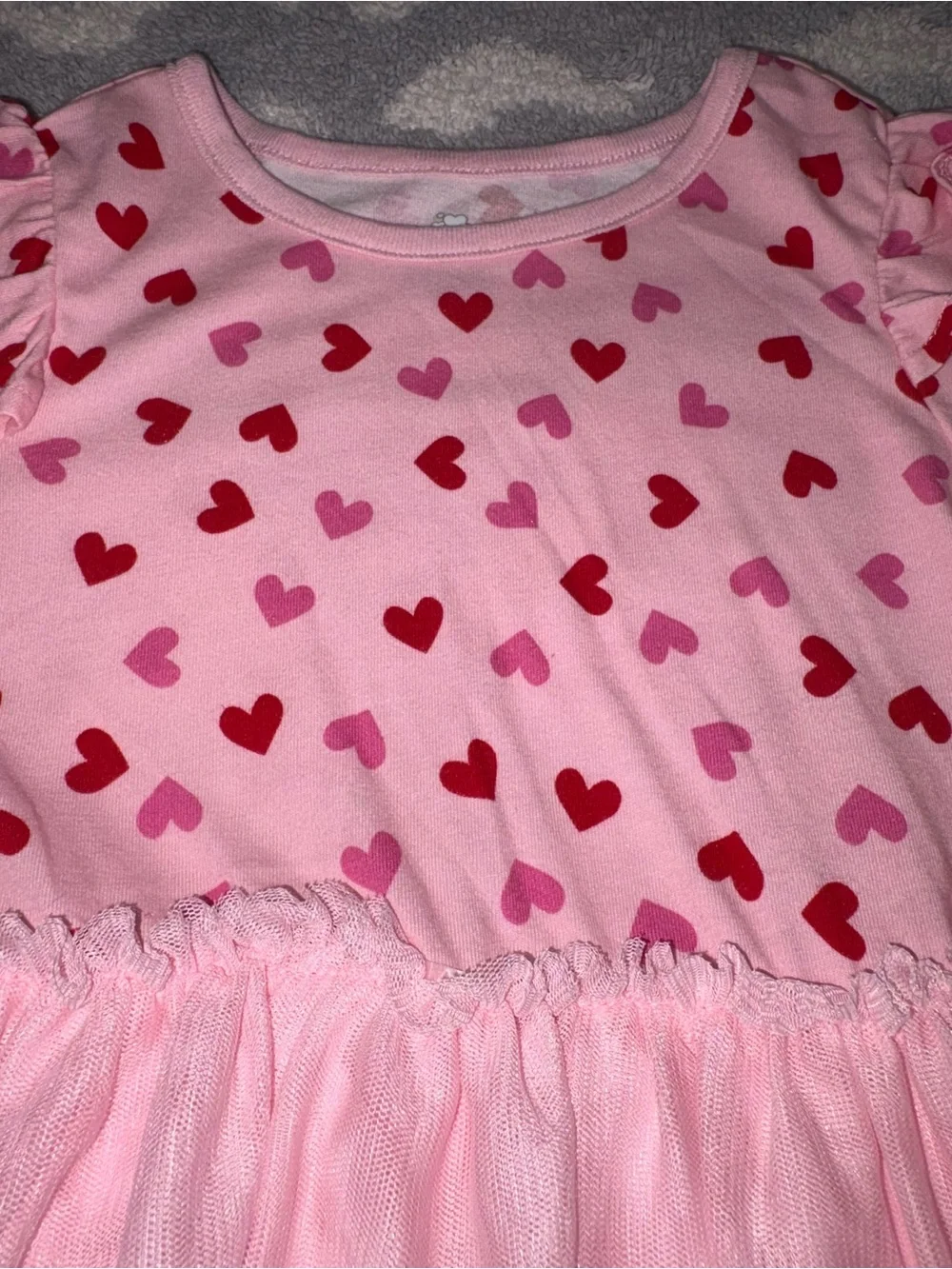 Pink Hearts Long Sleeve Tulle Dress Way To Celebrate Valentine’s Day 3T